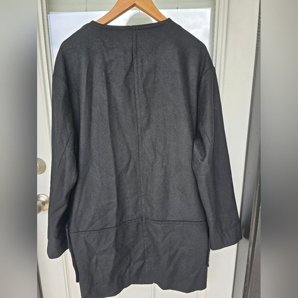 $157 Guess Wool Blend Long Jacket Women Medium Snap Buttons Black Pocket New - Picture 12 of 14